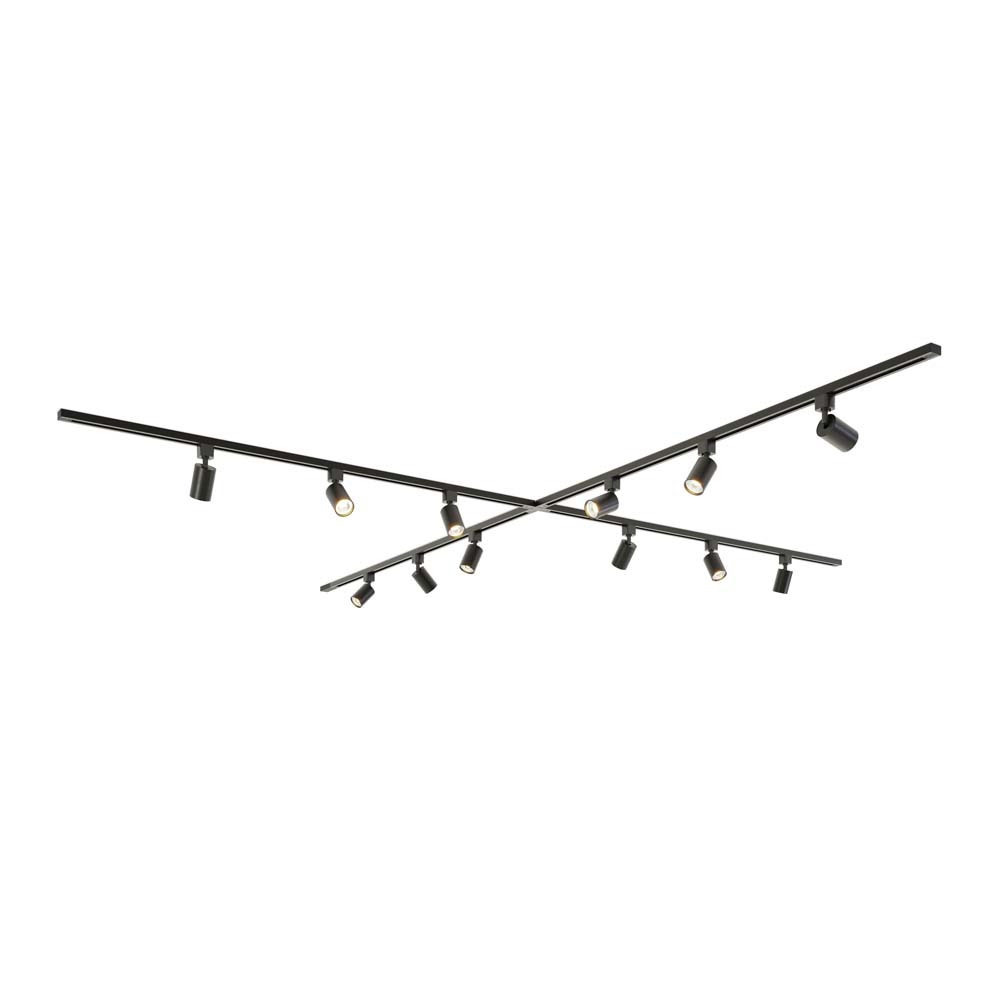 Taros LED-skinnesystem-pakke - X-form - 4 x 1,5 m - 12 skinnespots - 2700K GU10