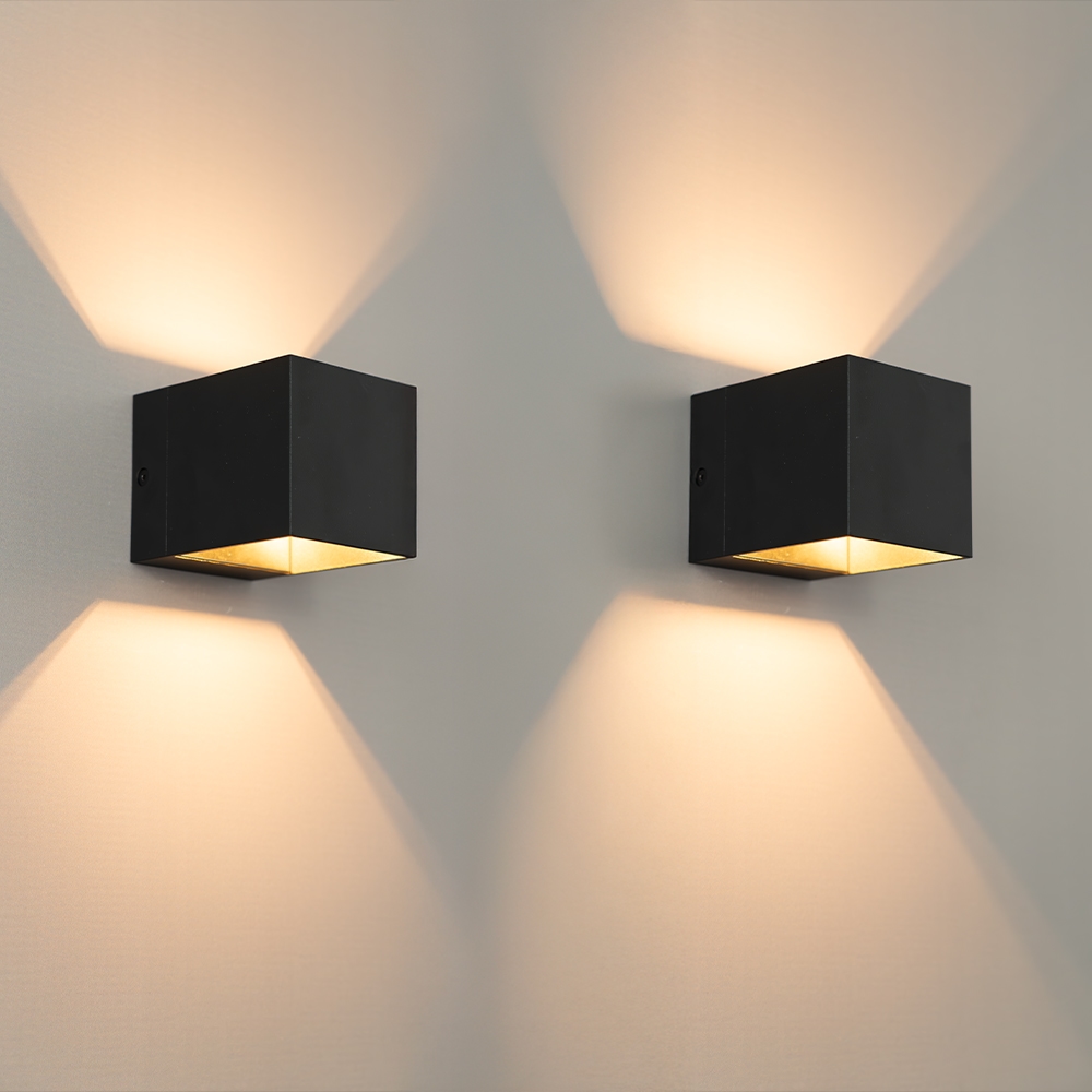 2x Fornax nero - Kubusvormige up and down wandlamp met een mat zwarte coating