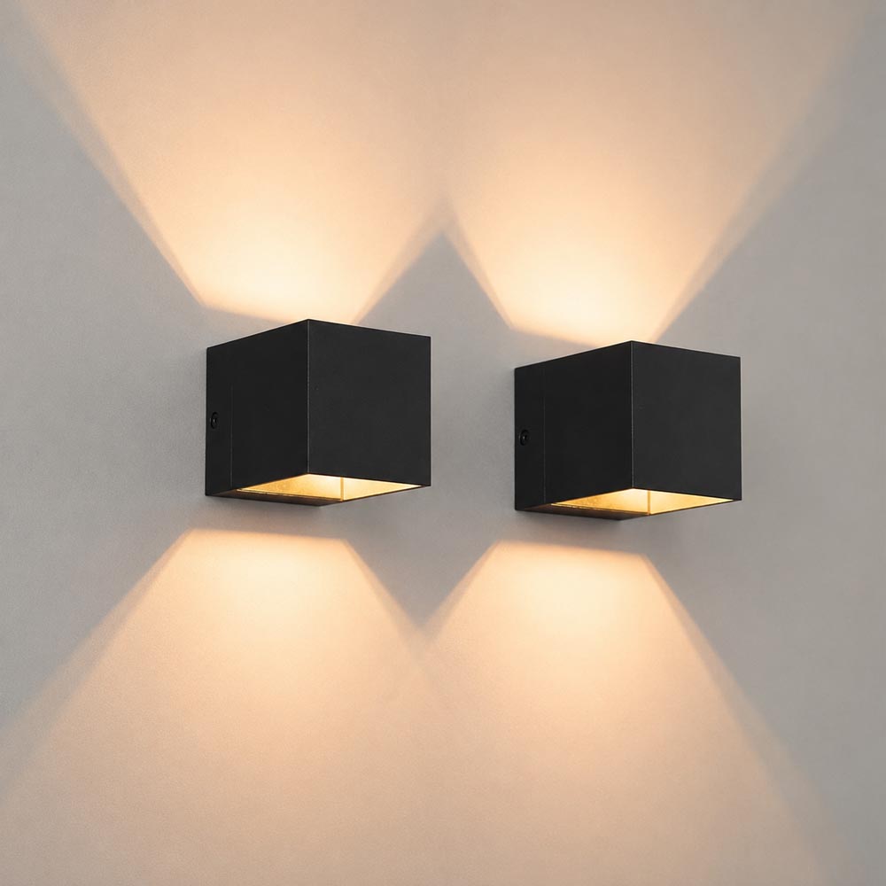 2x Fornax nero - Cube-shaped up and down wall lamp with a matt black coating