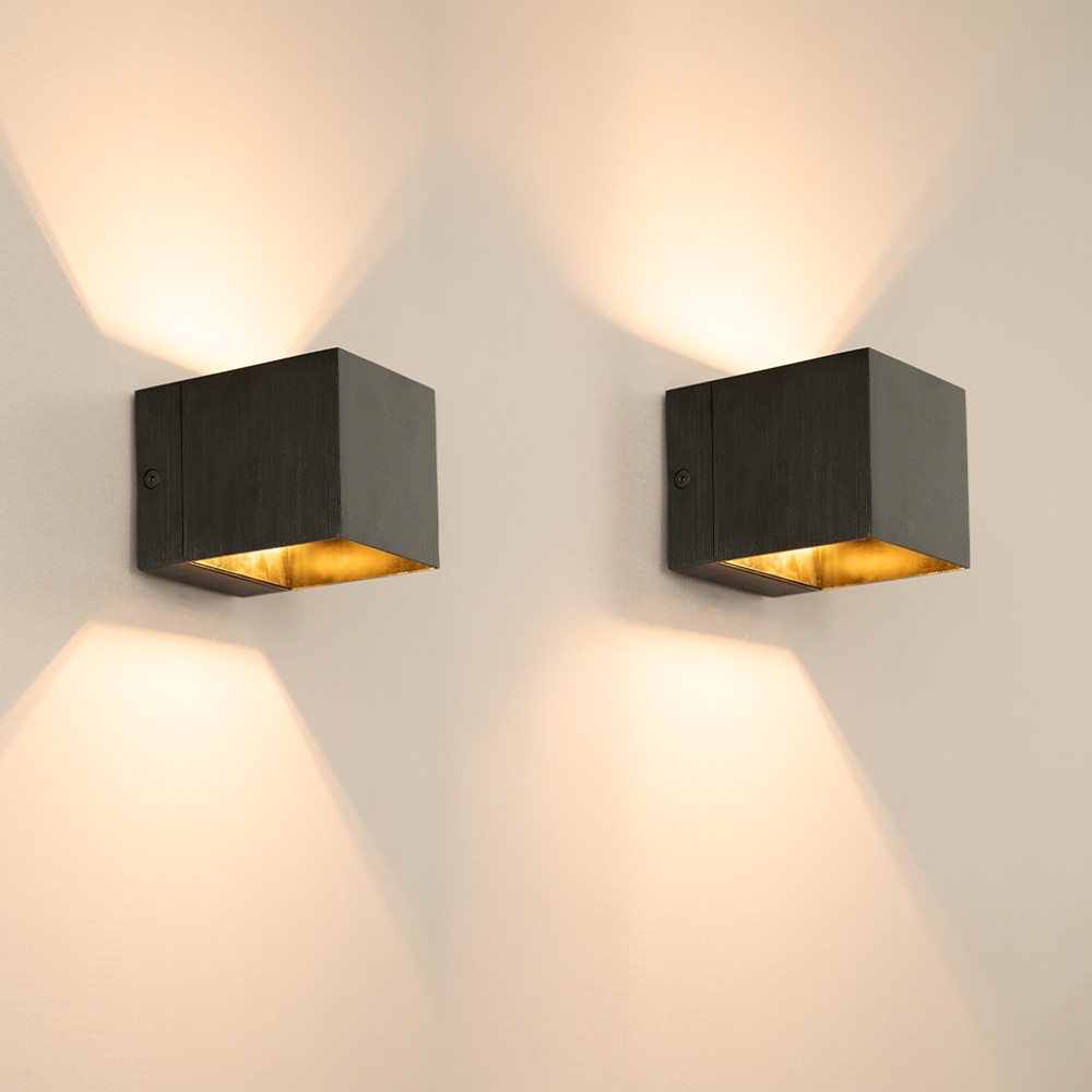 2x Fornax notte nera - Kubusvormige up and down wandlamp met een geborstelde zwarte coating