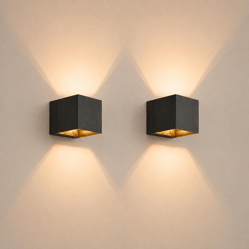 2x Fornax notte nera - Kubusvormige up and down wandlamp met een geborstelde zwarte coating