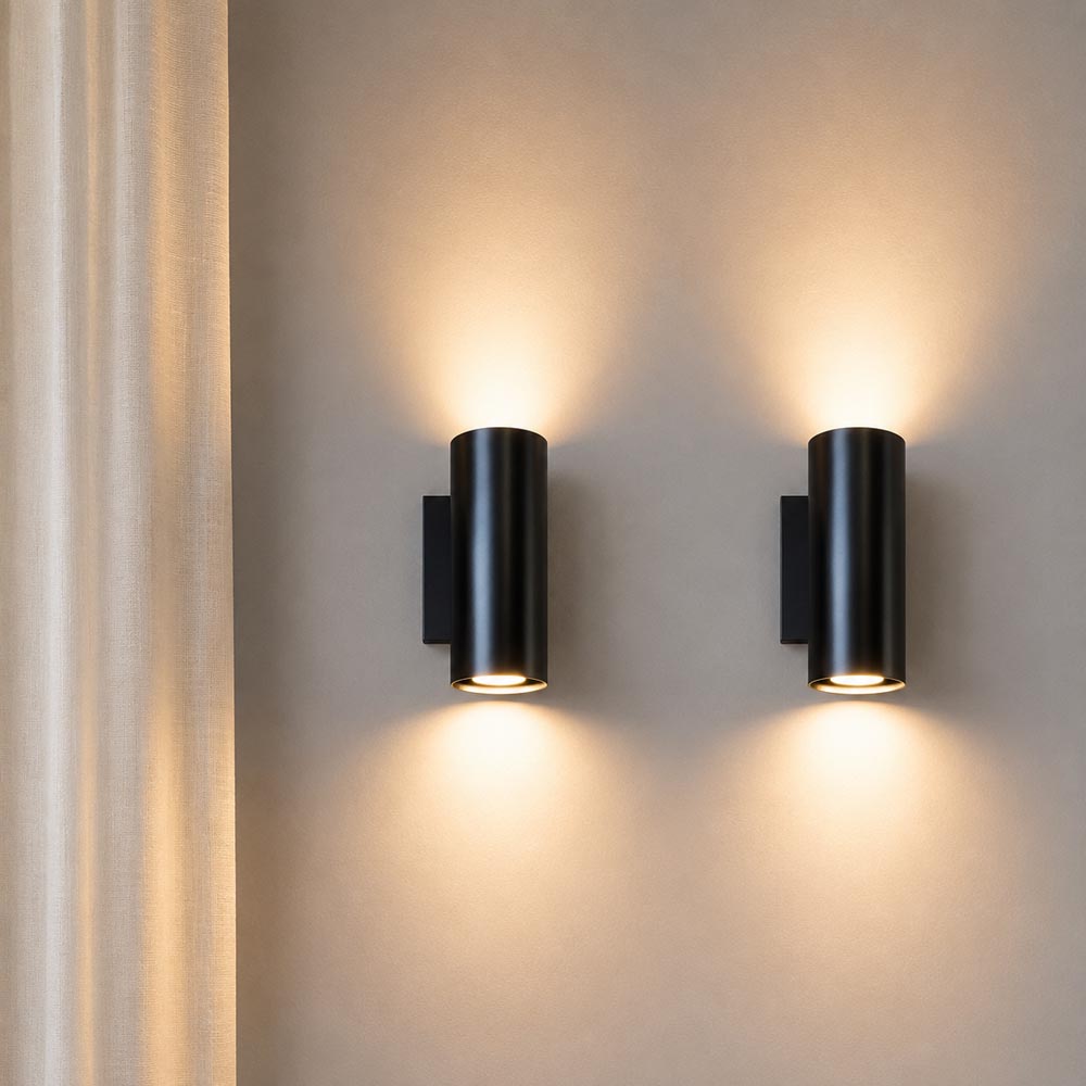 2x Giove notte nera - Cilindervormige wandlamp met een geborstelde zwarte coating - Up and downlight