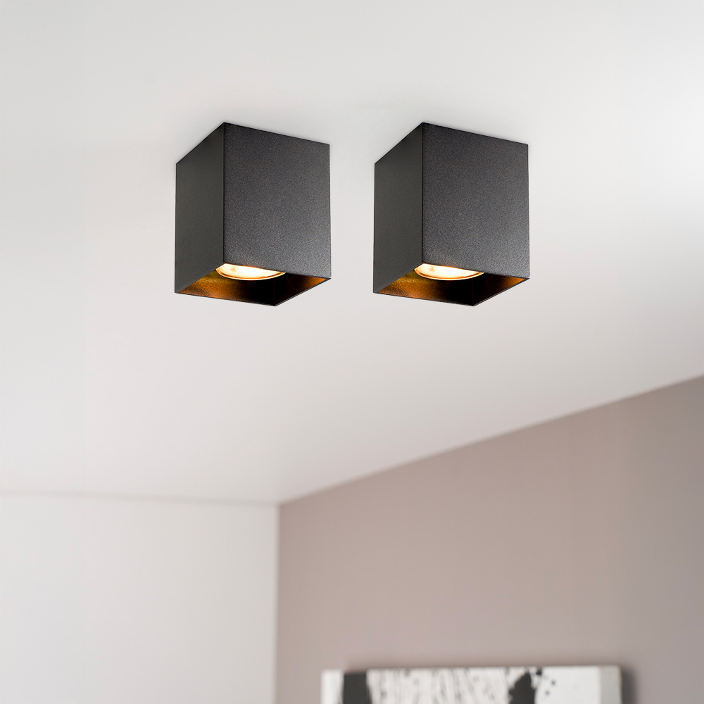 2x Astra nero - Kubusvormige opbouwspot in volledig matzwart design met enkele lichtbron