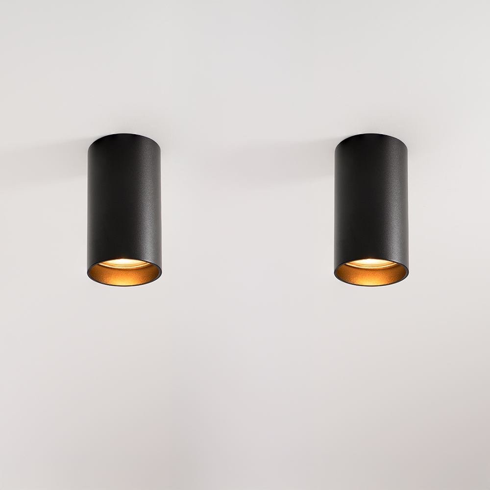 2x Canopus nero s - Cilindervormige opbouwspot in met mat zwarte coating
