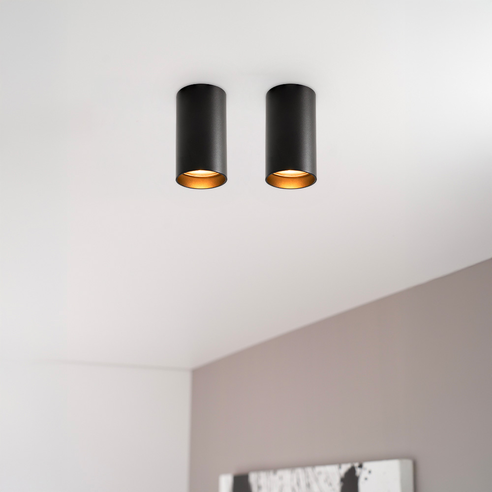 2x Canopus nero s - Cilindervormige opbouwspot in met mat zwarte coating