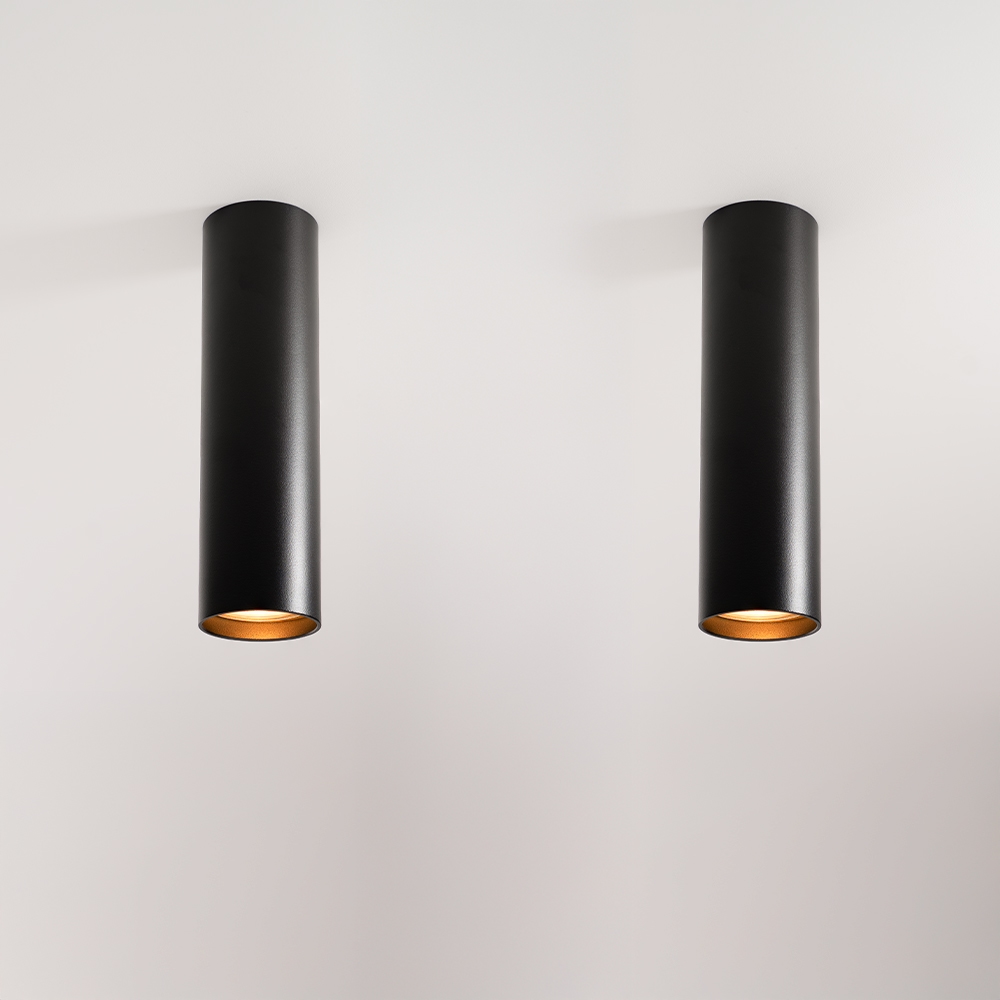 2x Canopus nero m - Cilindervormige opbouwspot in met mat zwarte coating