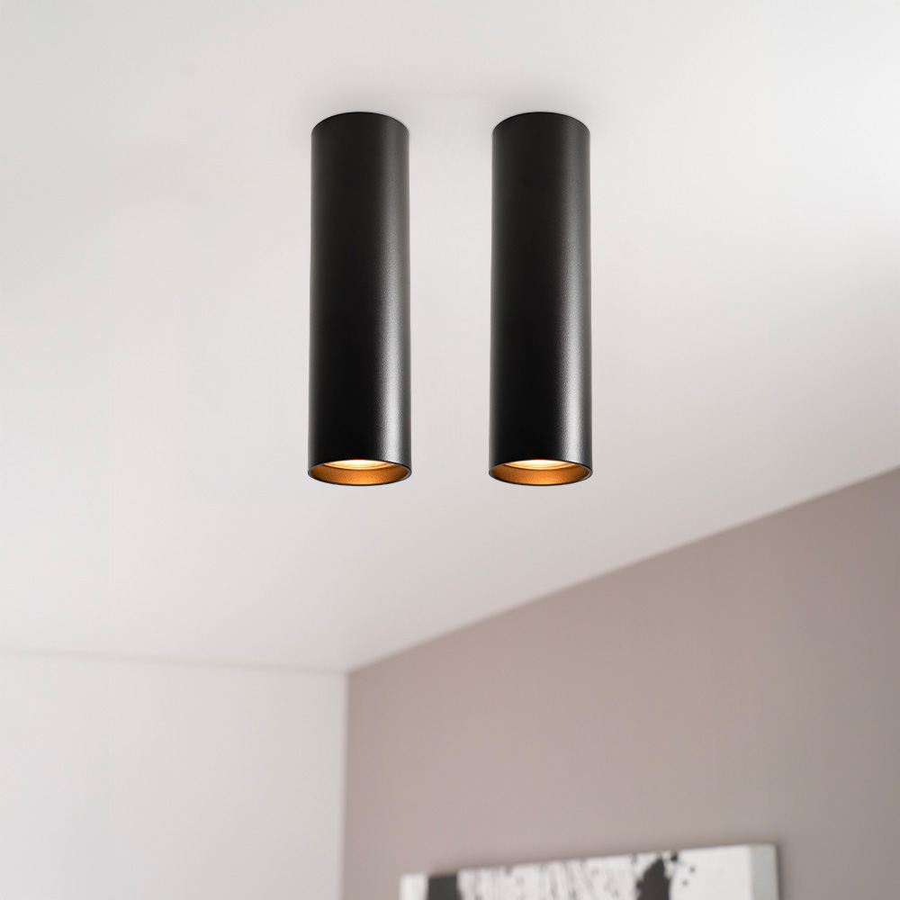 2x Canopus nero m - Cilindervormige opbouwspot in met mat zwarte coating