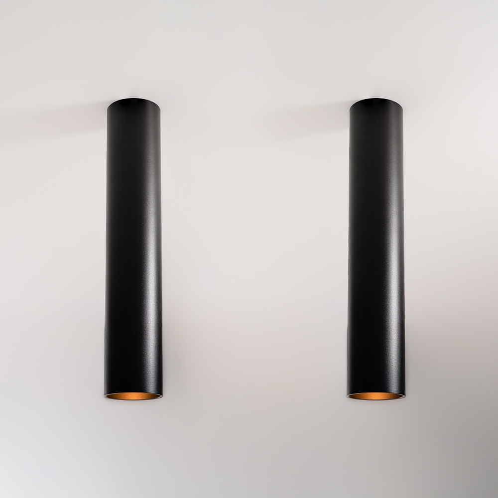 2x Canopus nero l - Cilindervormige opbouwspot in met mat zwarte coating