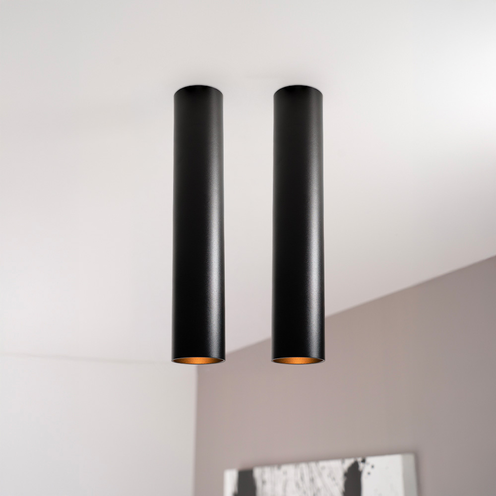 2x Canopus nero l - Cilindervormige opbouwspot in met mat zwarte coating
