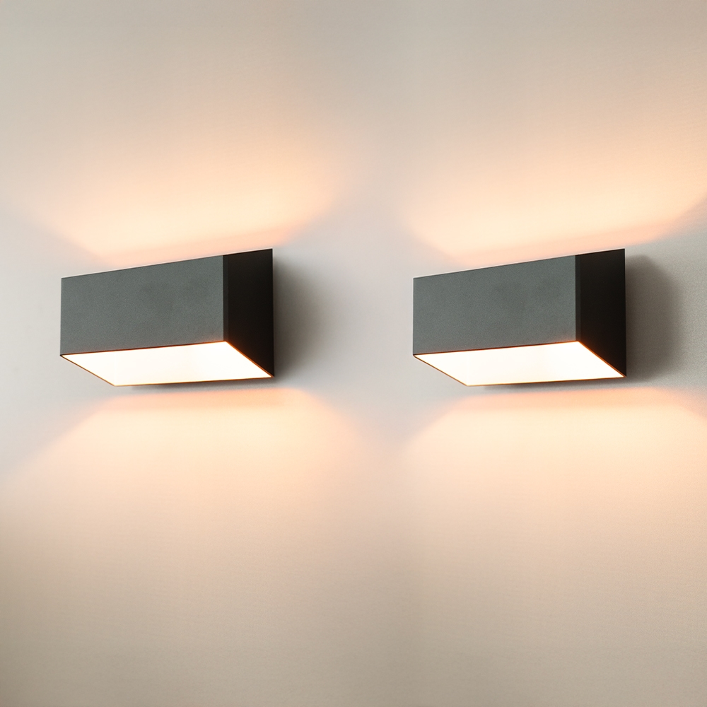 2x Ara nero oro - Langwerpige wandlamp met up and downlight, matzwarte coating en goudkleurig interieur