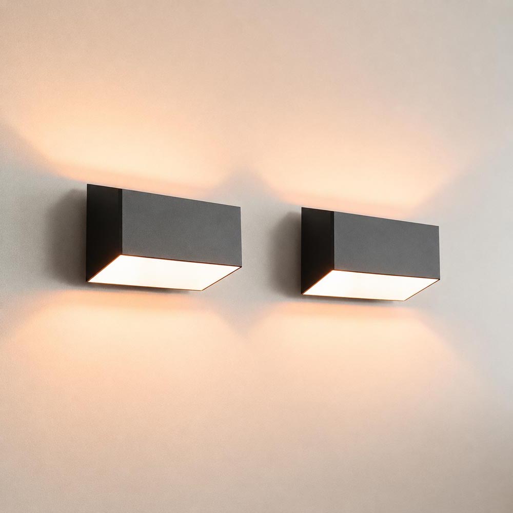 2x Ara nero oro - Elongated wall lamp with up and downlight, matt black coating and gold-colored interior