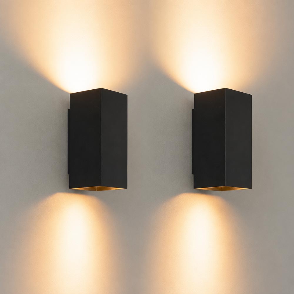 2x Cometa nero m - Rechthoekige wandlamp met mat zwarte coating - Up and downlight