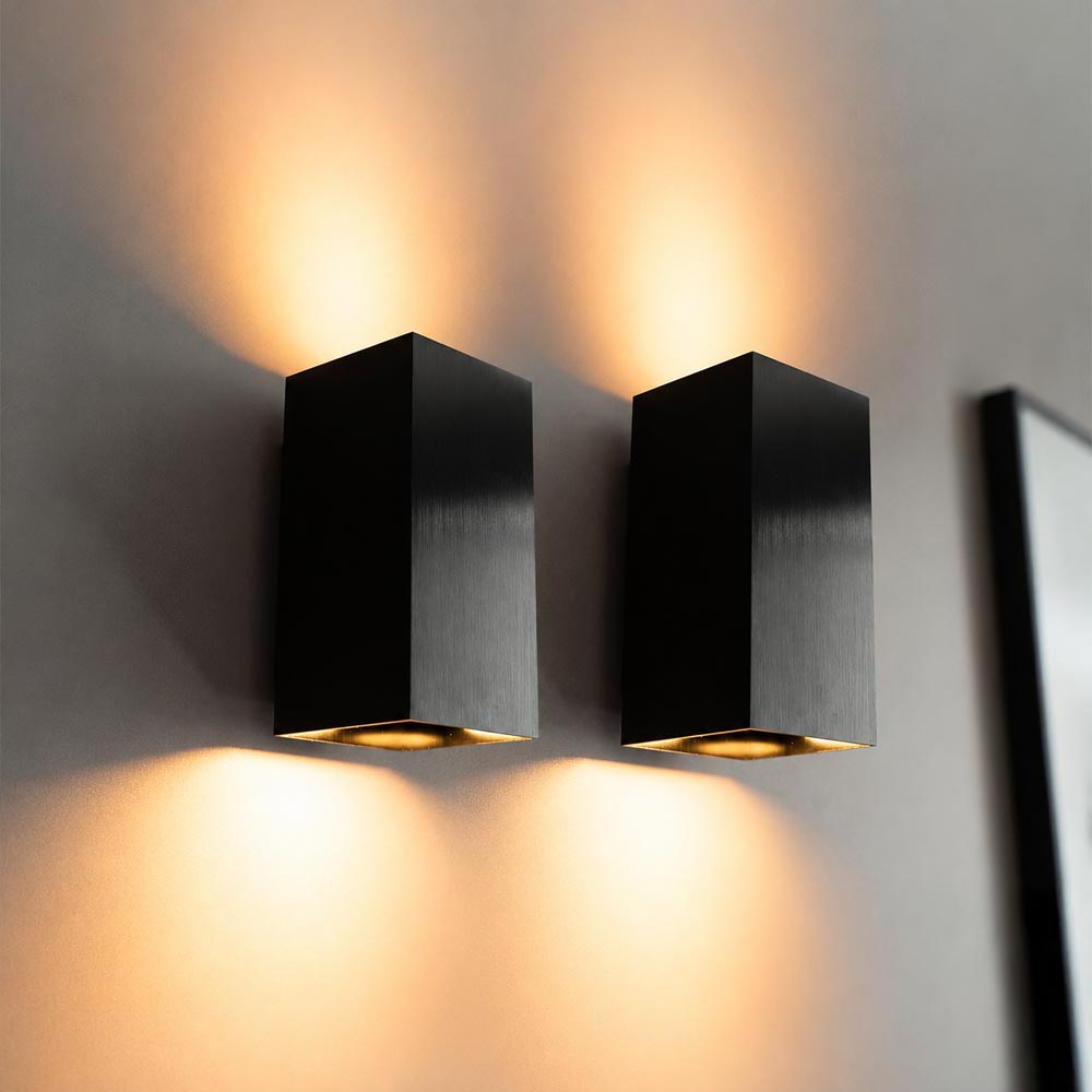 2x Cometa notte nera - Rectangular wall lamp with brushed black coating - Up and downlight