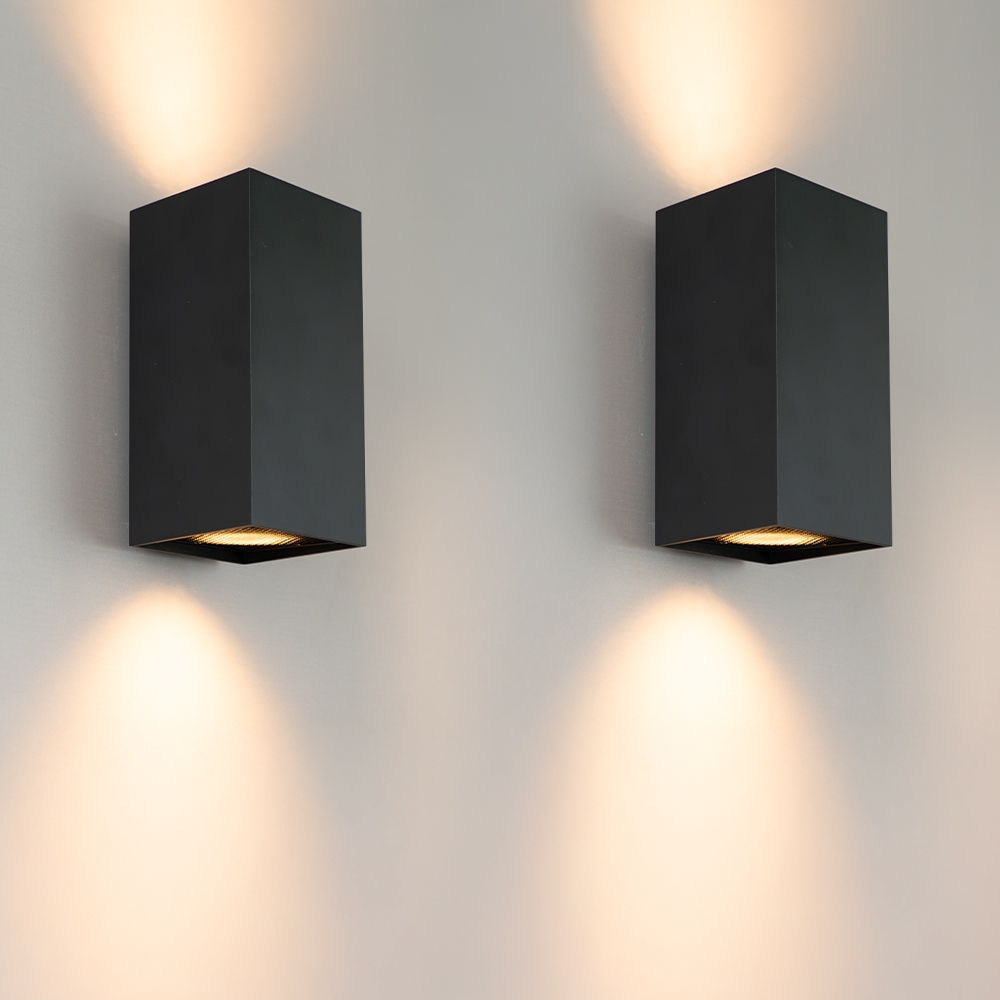 2x Cometa nova - Up and downlight - Rechthoekige wandlamp met mat zwarte coating