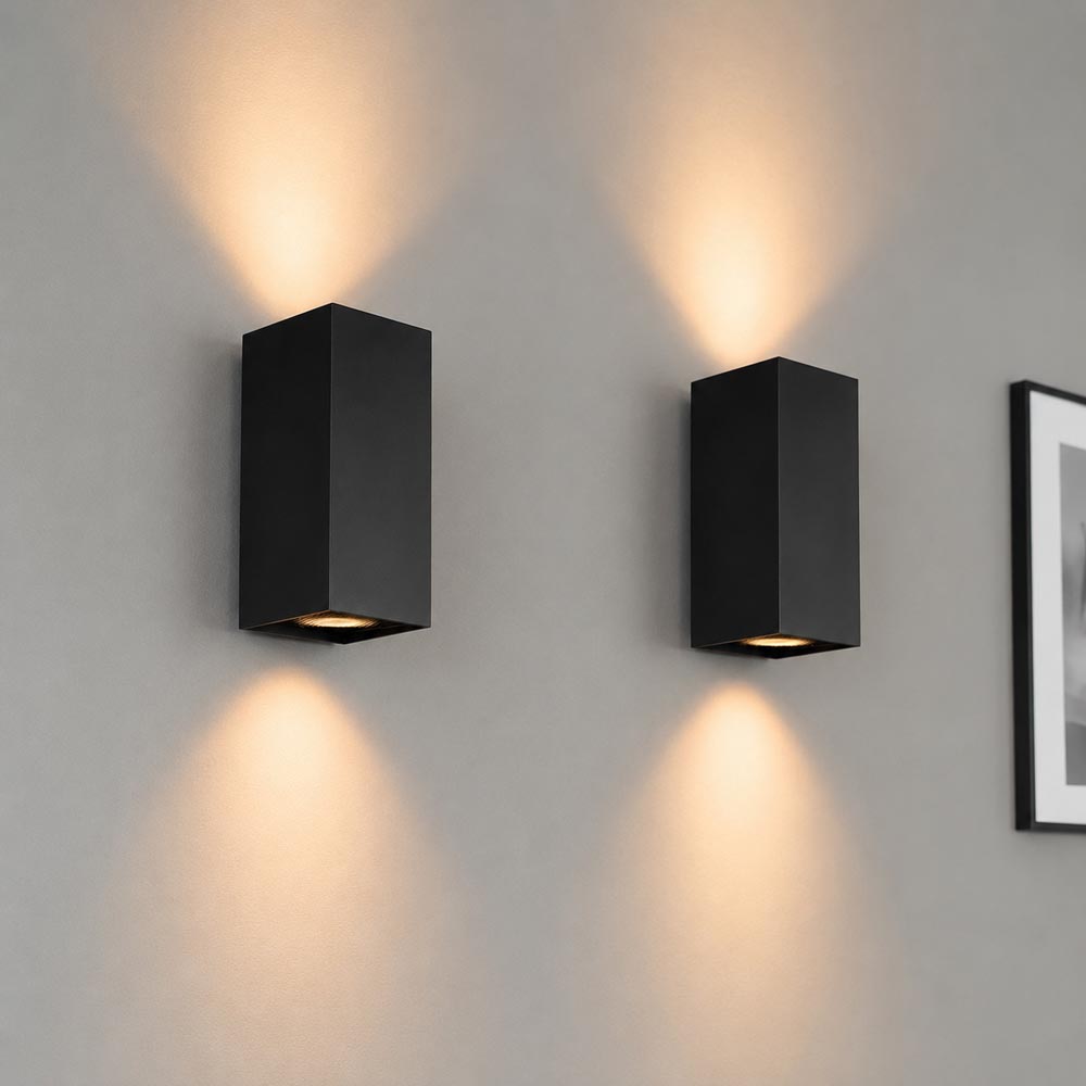 2x Cometa nova - Up and downlight - Rectangular wall lamp with matt black coating