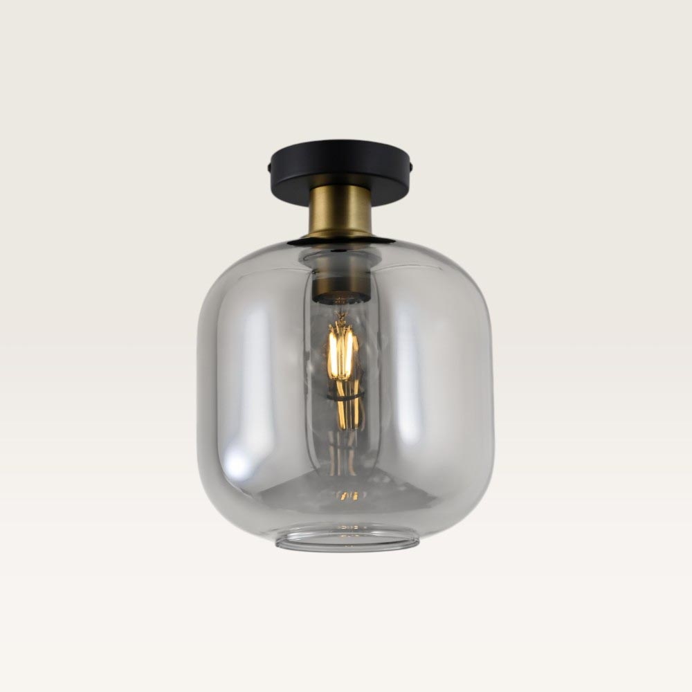Loftslampe Xirena vetro fumé - Kugle af røget glas, loftsplade af metal