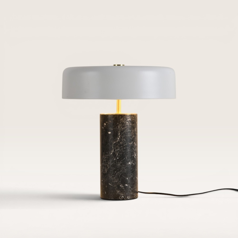 Tischleuchte Fuston marmo – Pilzlampe aus Metall und Marmor