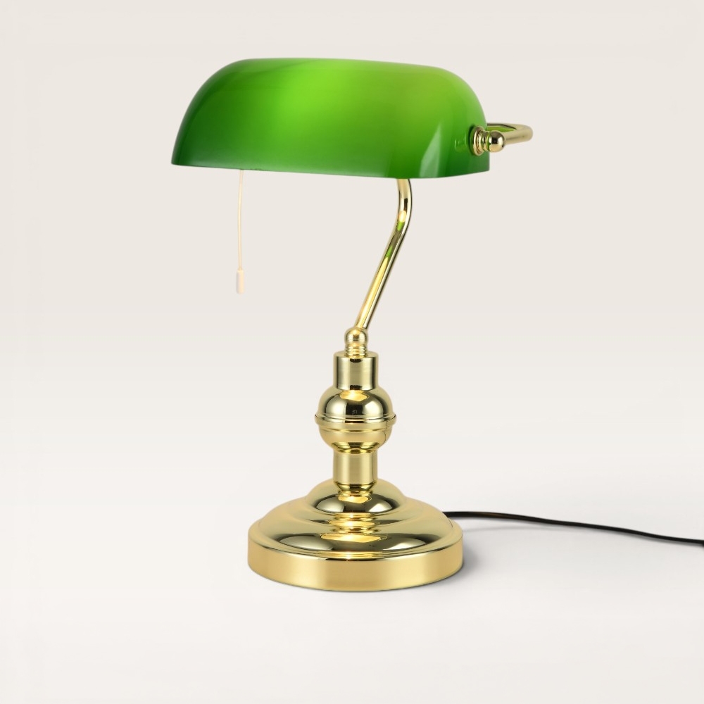 Bankerlampe Arvion verde - Notarlampe mit grünem Schirm und goldenem Fuß