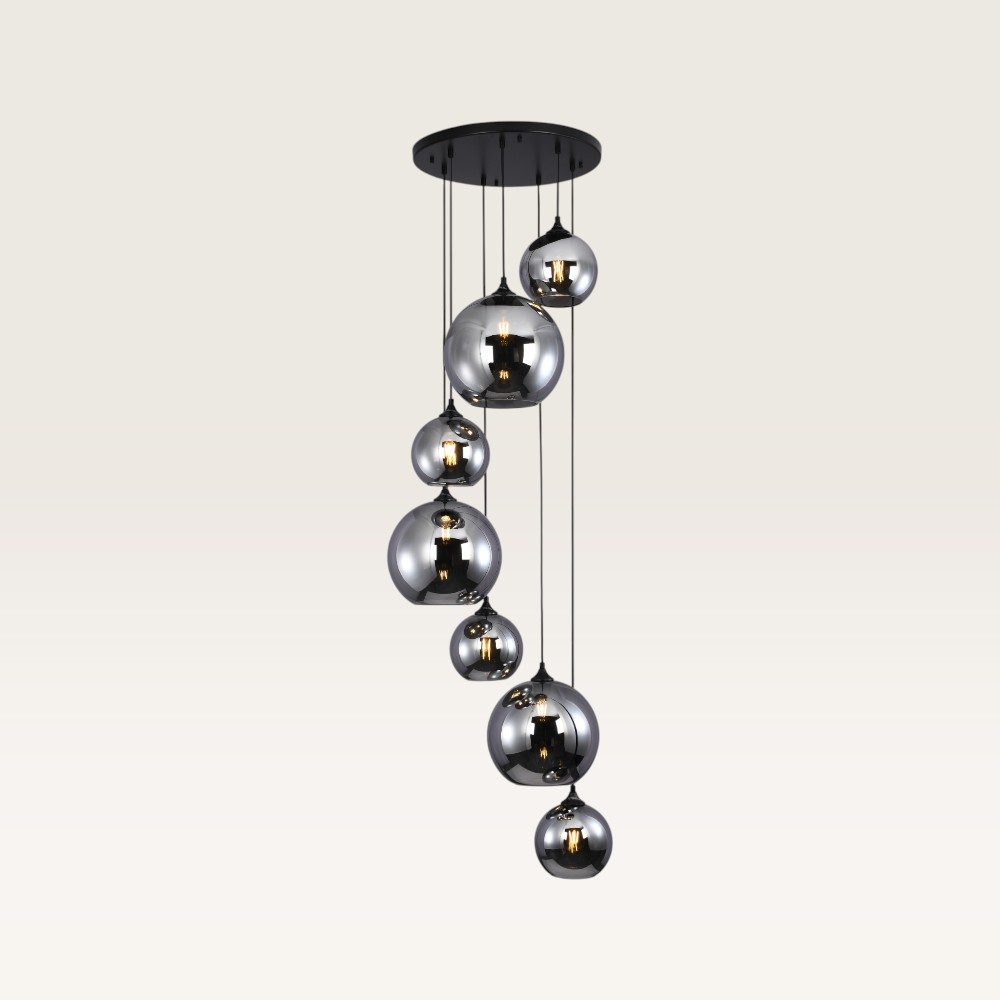 Pendant lamp Arcylon vetro fumé VII - Seven smoked glass globes