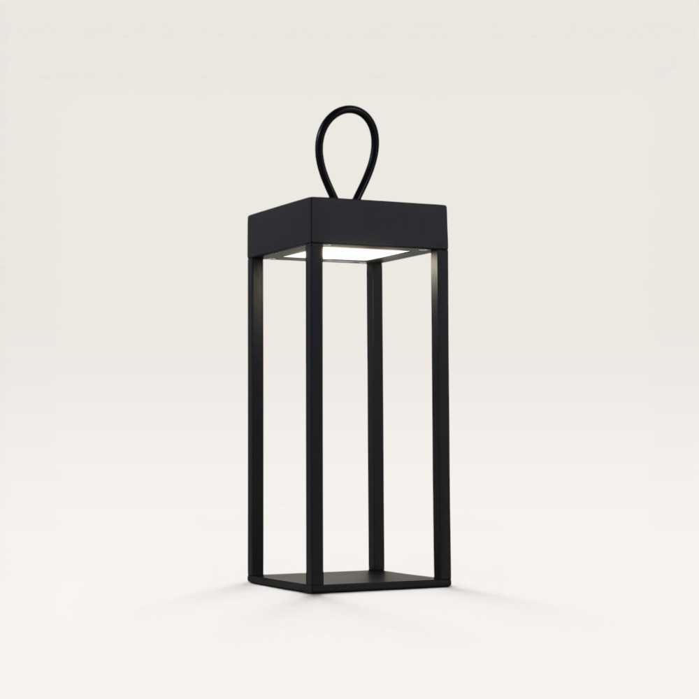 LED table lamp Larion nero - Black lantern with a loop, for indoor and outdoor use