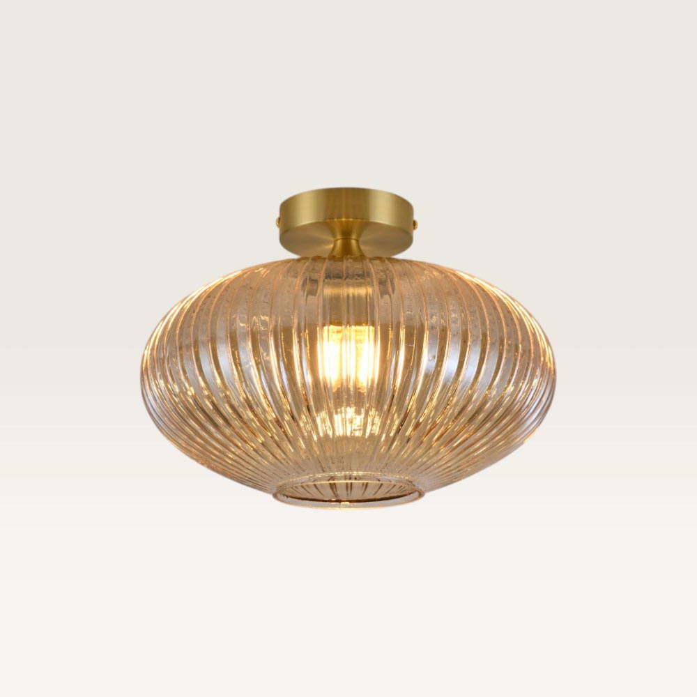 Loftlampe Ovale ambra - Lampe med kugle af riflet ravfarvet glas