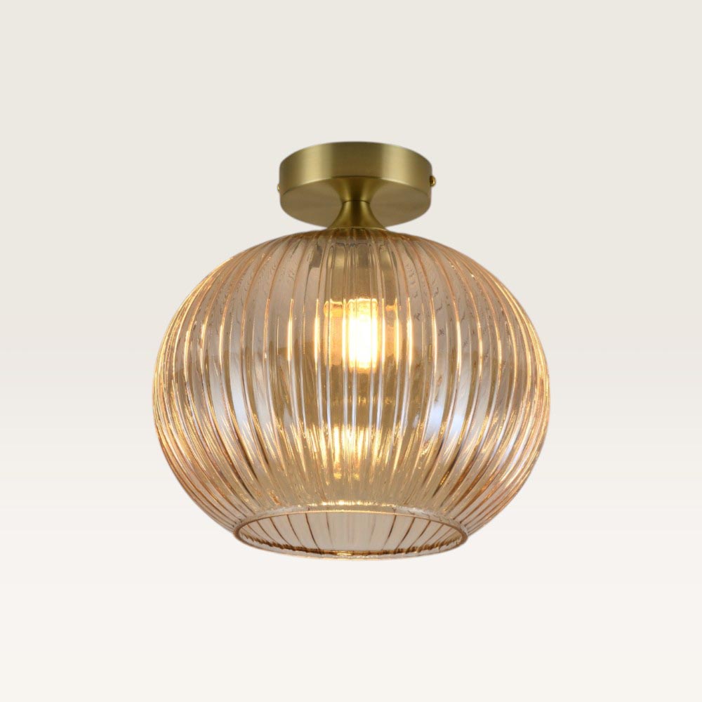 Loftlampe Globo ambra - Lampe med kugle af riflet ravfarvet glas