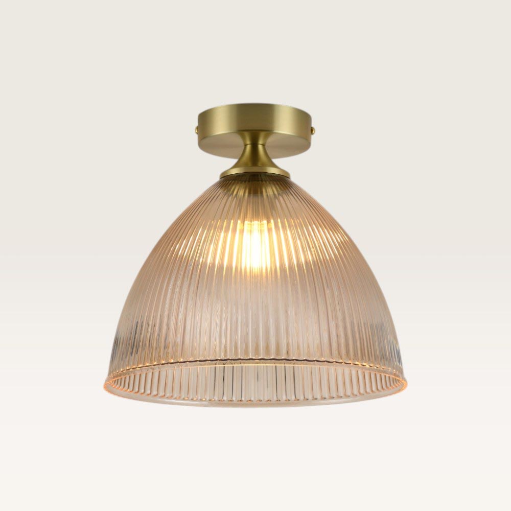 Loftlampe Ciotola ambra - Kuppelformet kugle af ribbet ravfarvet glas