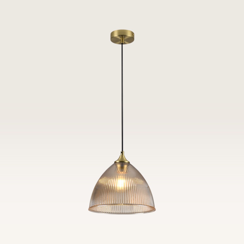 Pendant lamp Ciotola ambra pendente - Dome-shaped globe made of ribbed amber glass