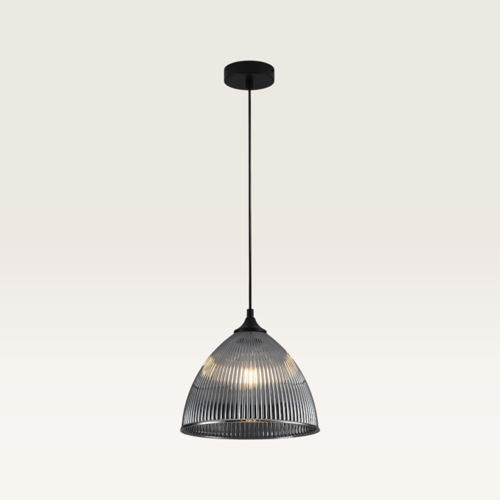 Pendant lamp Ciotola vetro fumé pendente - Dome-shaped globe made of ribbed smoked glass
