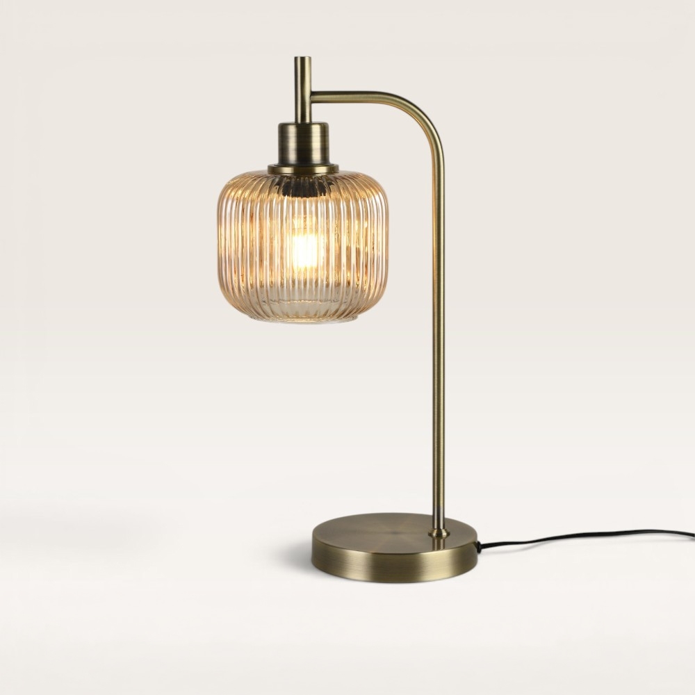 Tischlampe Virello ambra angolo – Kugel aus bernsteinfarbenem Glas