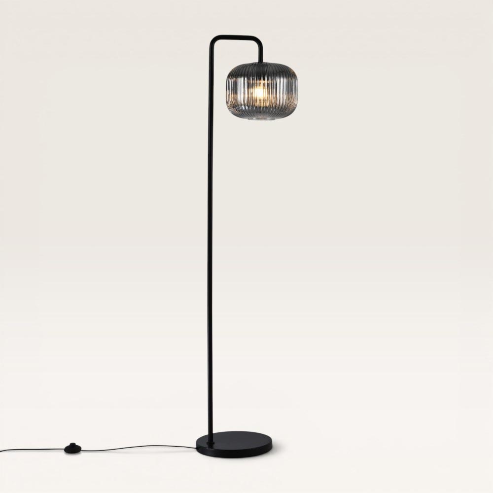 Lampadaire Virello vetro fumé angolo l - Sphère en verre fumé strié