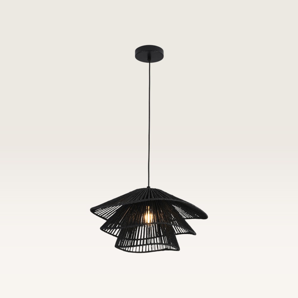 Pendellampe Avanta nero tre - Svart lampa av flätad papperssnodd