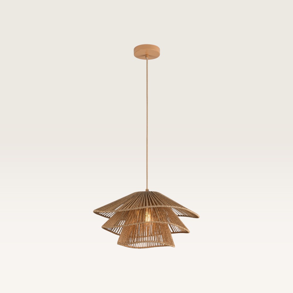 Pendellampa Avanta maronne tre - Brun lampa av flätad papperssnodd