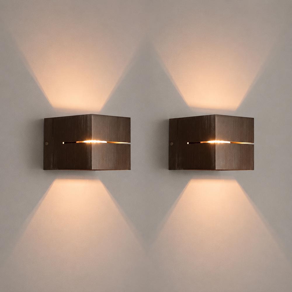2x Gemini bronzo - Cube-shaped up and down wall lamp with a brushed bronze coating