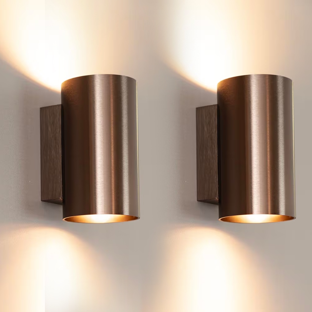 2x Giove bronzo - Cilindervormige wandlamp met een geborstelde bronzen coating - Up and downlight
