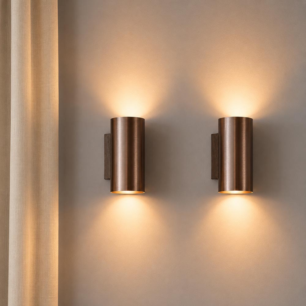 2x Giove bronzo - Cilindervormige wandlamp met een geborstelde bronzen coating - Up and downlight