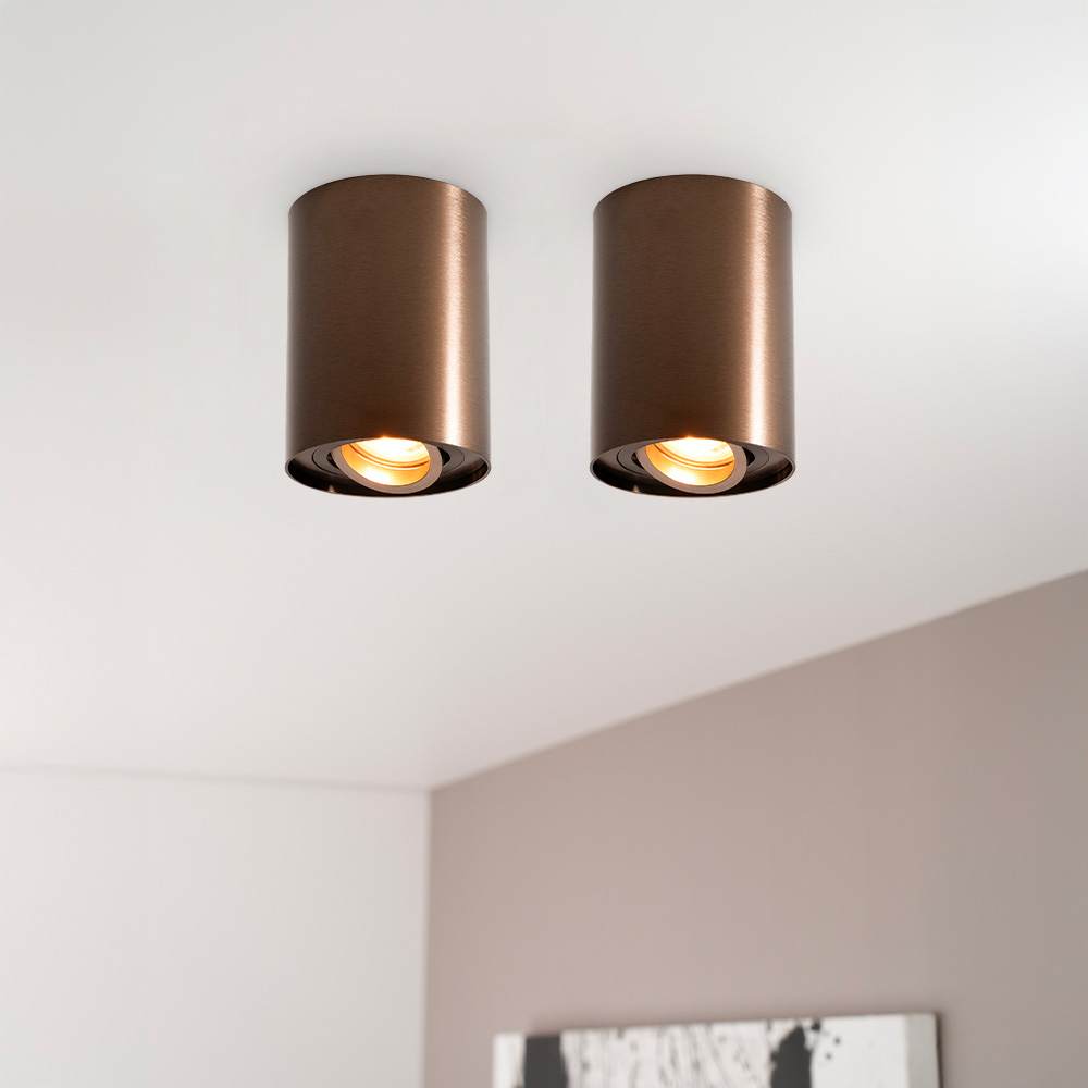 2x Solis bronzo - Cilindervormige opbouwspot met enkel lichtaccent en een geborstelde bronzen coating