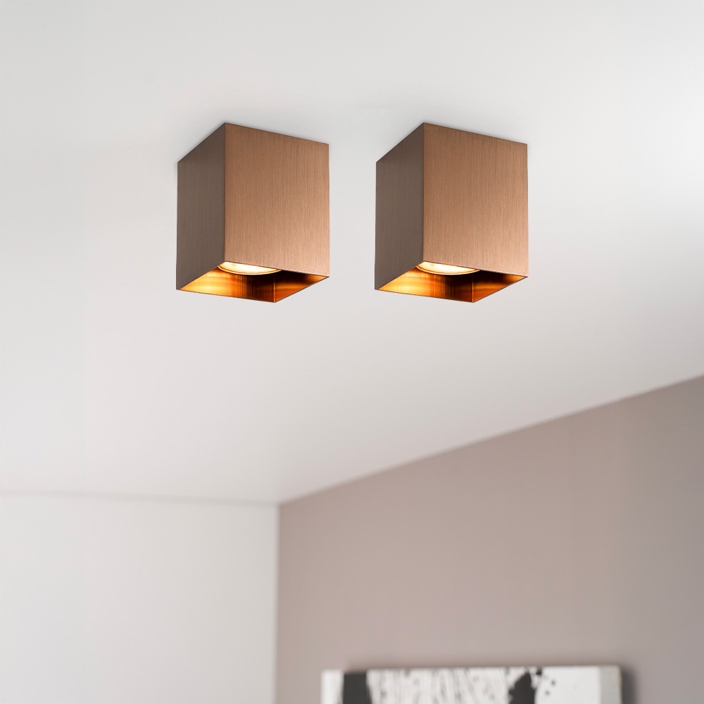 2x Astra bronzo - Cube-shaped surface-mounted spotlight with a brushed bronze design and a single light source