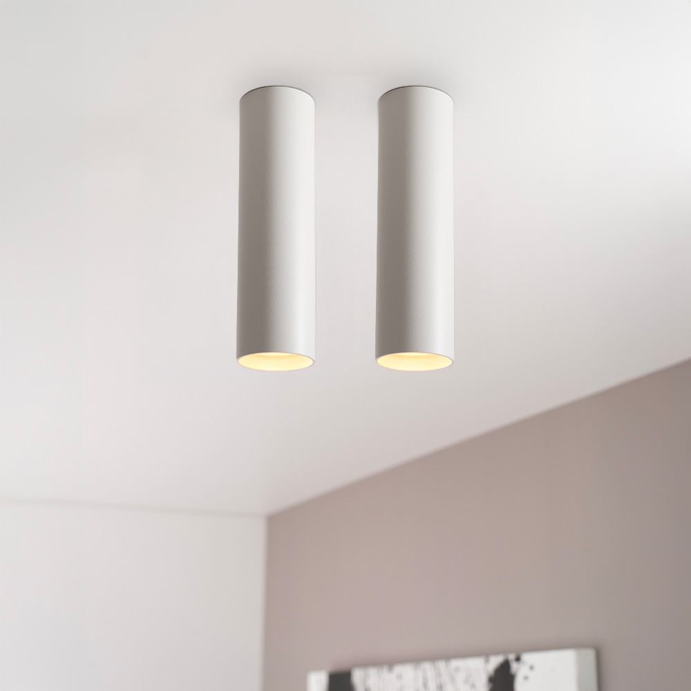 2x Canopus bianco m - Cylindrical surface-mounted spotlight with matt white coating