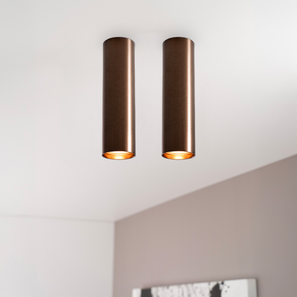 2x Canopus bronzo m - Cilindervormige opbouwspot in met geborsteld bronzen coating