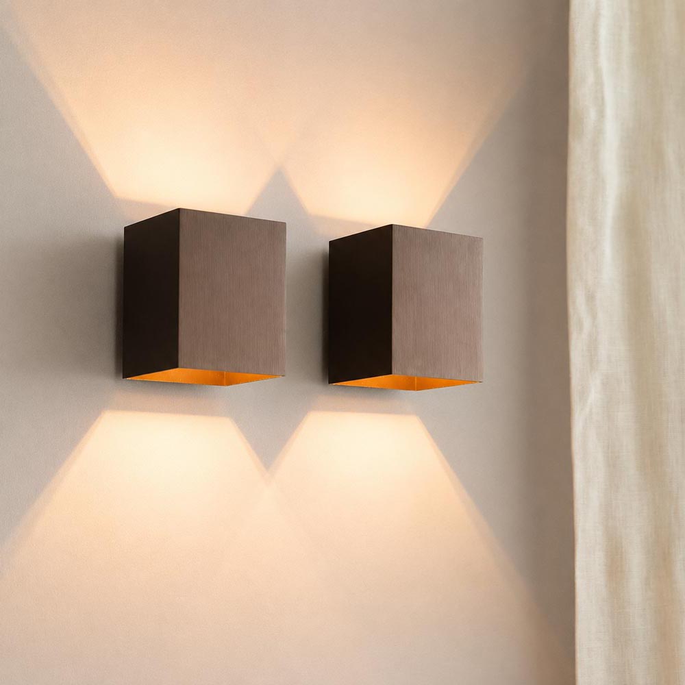 2x Cometa bronzo s - Rechthoekige wandlamp met geborsteld bronzen coating - Up and downlight