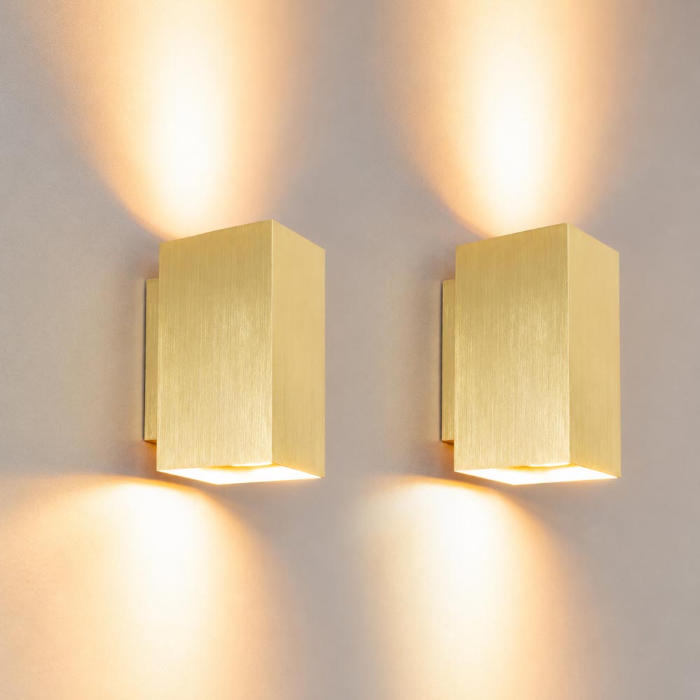 2x Cometa oro - Rectangular wall lamp with brushed gold coating - Up and downlight