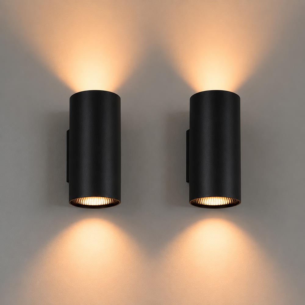 2x Giove nova - Cilindervormige wandlamp met een mat zwarte coating - Up and downlight