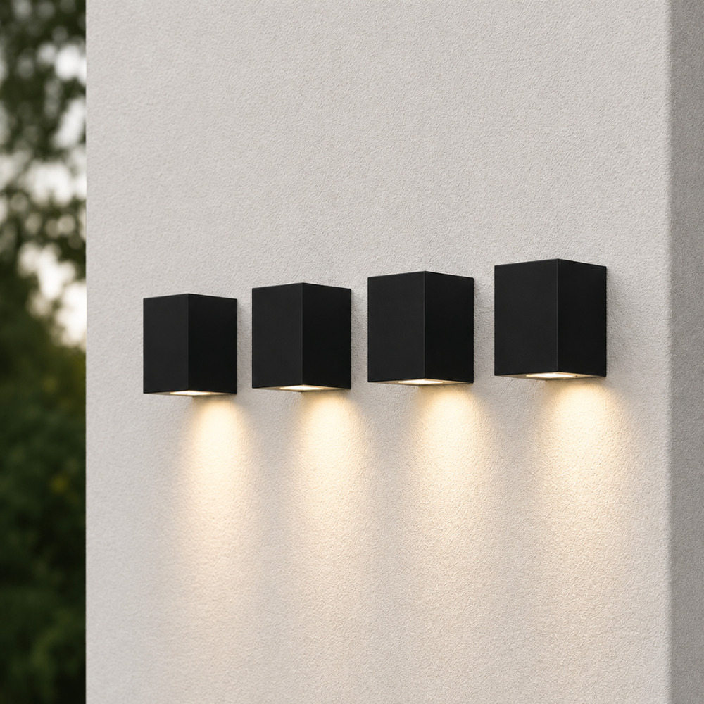 Set van 4 Marion - Dimbare LED Wandlamp Cube - GU10 4 Watt 345 Lumen - 4000K Neutraal Wit - IP44 - Zwart - Polycarbonaat