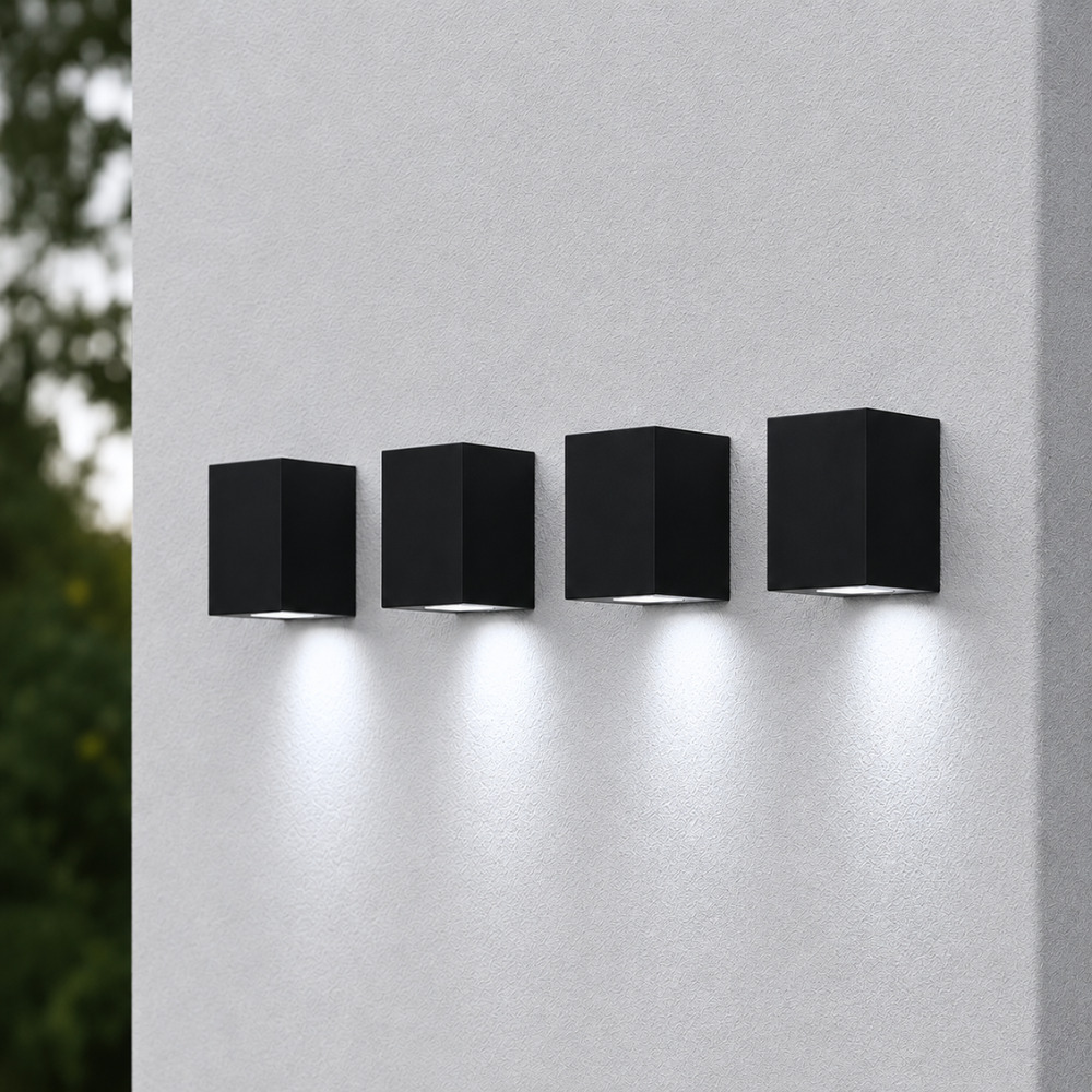 Set van 4 Marion - Dimbare LED Wandlamp Cube - GU10 4 Watt 345 Lumen - 6500K Daglicht Wit - IP44 - Zwart - Polycarbonaat