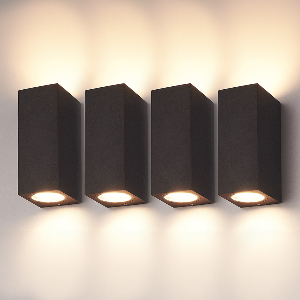 Set van 4 Selma LED Wandlampen - Up & Down - Dimbaar - GU10 4 Watt 345 Lumen - 2700K Warm Wit - IP44 - Zwart - Polycarbonaat