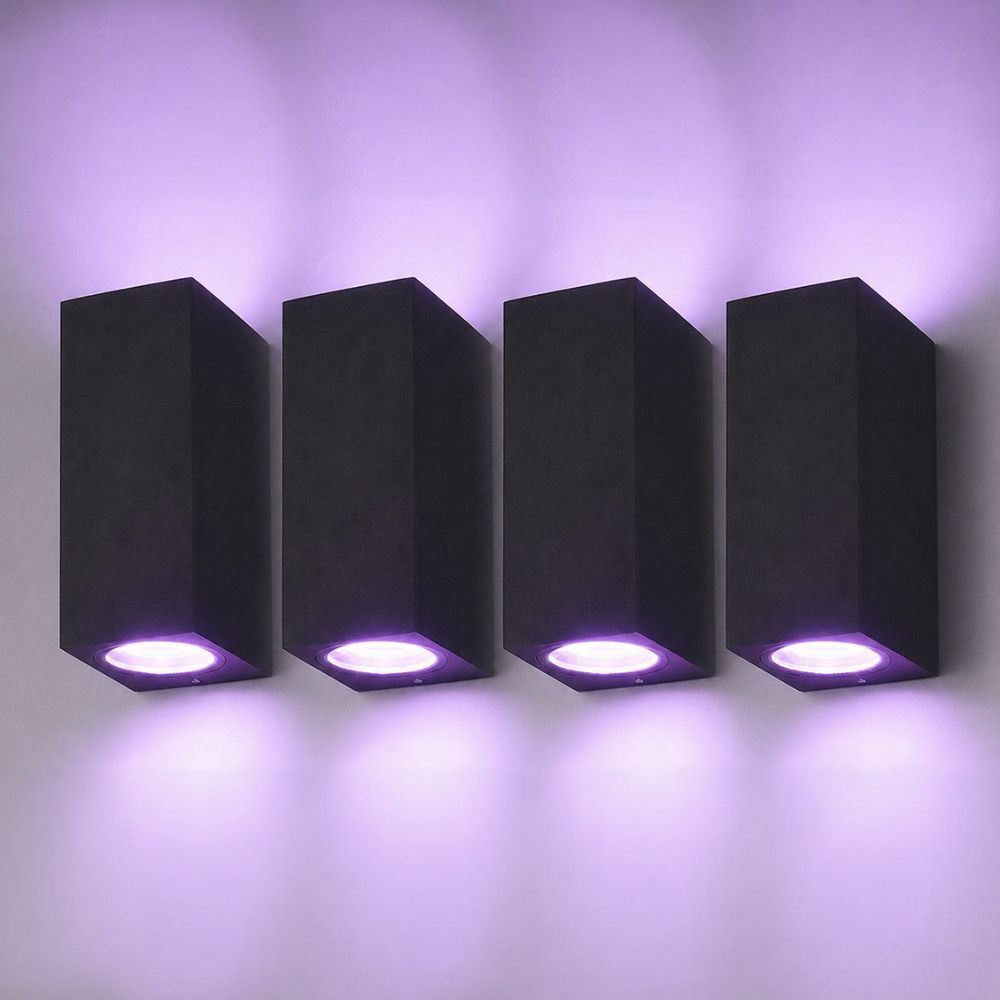 Set van 4 Selma LED Wandlampen - Dimbaar via App - GU10 5,5 Watt 400 Lumen - RGBWW - IP44 - Zwart - Polycarbonaat