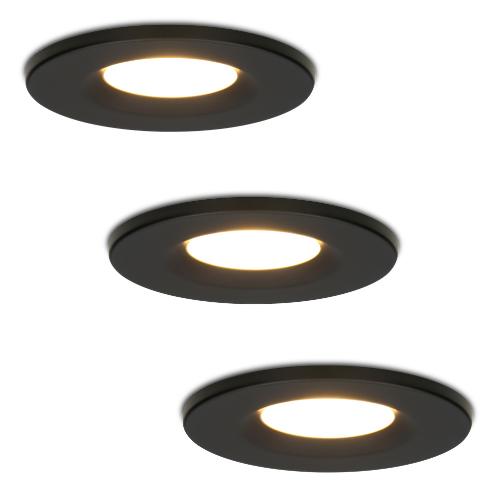 3x Venezia LED Einbaustrahler - 6W 650lm - 2700K - IP65 - Schwarz