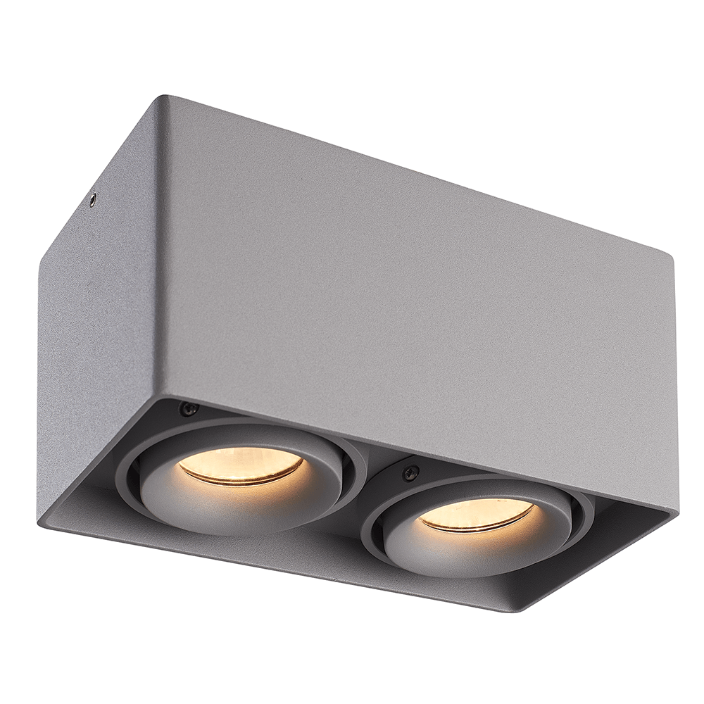 Esto Plafond Spot LED Carré - 2 lumières - 8W 690lm - Inclinable - 6500K - Gris
