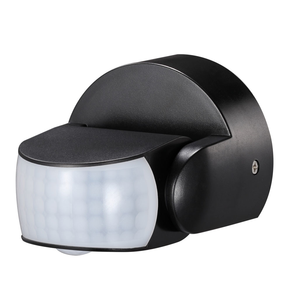 Détecteur de mouvement PIR avec interrupteur crépusculaire - 180° - Portée 12 m - IP65 - Noir - Max 600 W